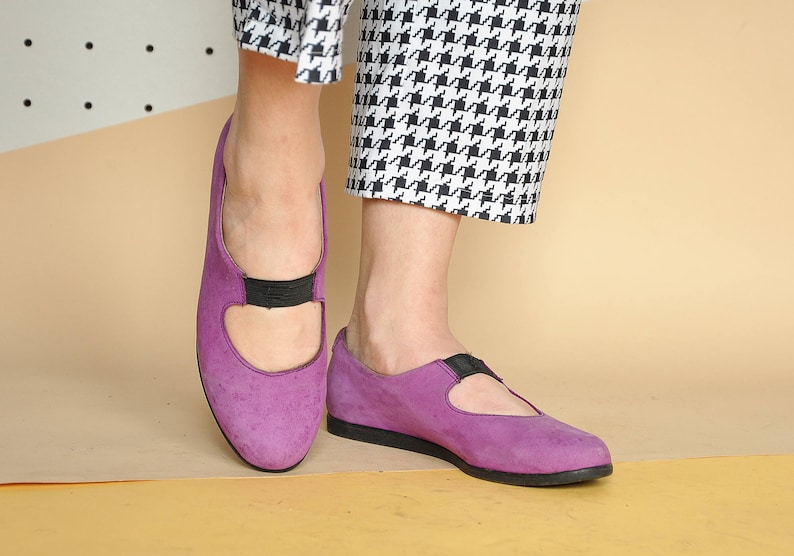90s CLUB KID mary janes SUEDE mary janes purple mary janes flat mary janes funky mary janes leather mary janes Size 6.5 us 4 uk 37 eu