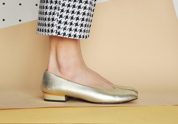 90s GOLD Flats BLOCK Heel Flats RETRO Flats Golden Flats Mod Flats