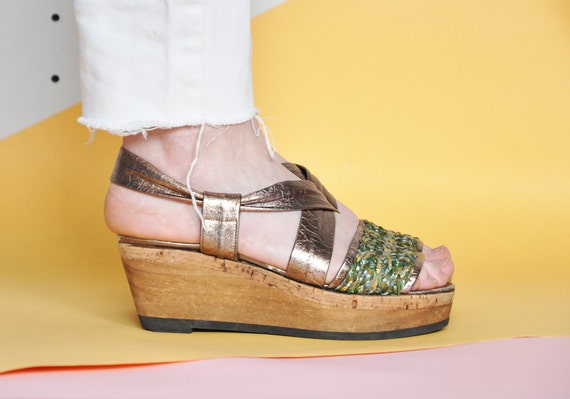70s SANDALS platform sandals WEDGE sandals BOHEMI… - image 1