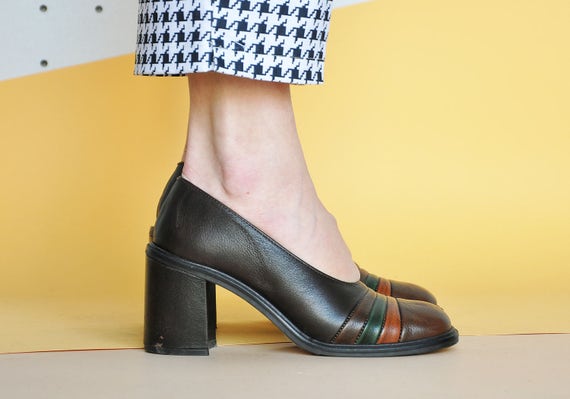 70s BLOCK heel pumps RETRO pumps BOHO pumps mod pu