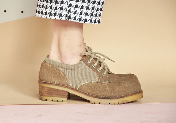 90s SUEDE oxford shoes CANVAS oxford shoes PREPPY… - image 1