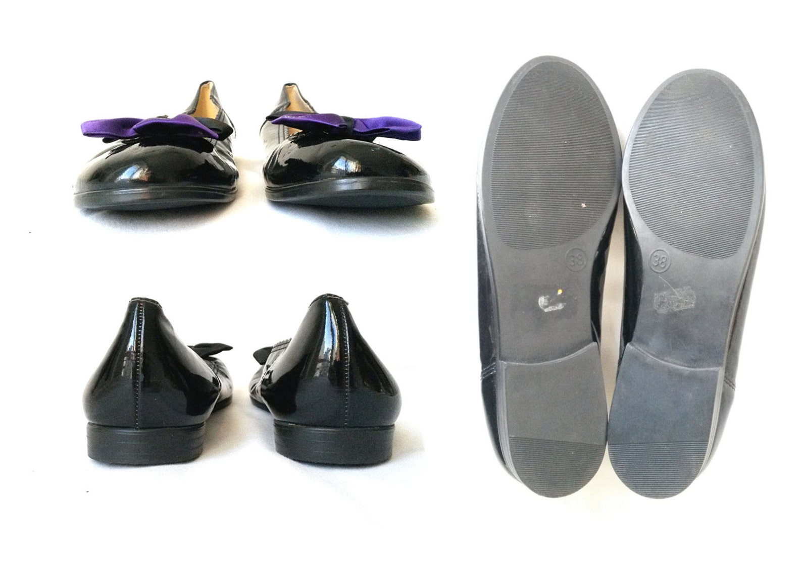 90s kawaii flats cute flats ribbon flats funky flats black purple ballet flats with ribbon mod flats anime / size 7 us / 4.5 uk