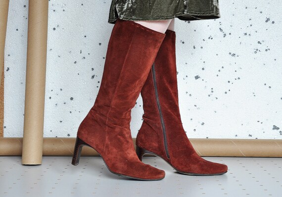 red suede knee high boots uk
