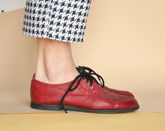90s LEATHER oxfords RED oxfords PREPPY oxfords exclusive oxfords hippie oxfords prep oxfords casual oxfords / Size 6.5 us / 4 uk / 37 eu