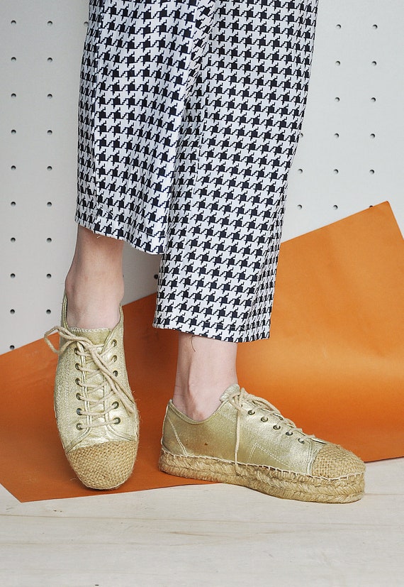 90s PLATFORM shoes ESPADRILLE shoes GOLDEN shoes … - image 2