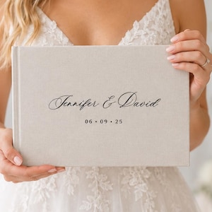 Personalized Linen Guest Book: Calligraphy Wedding Guestbook, Bridal Shower Keepsake
