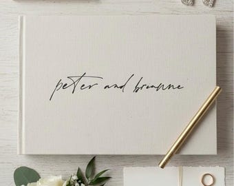Personalized Wedding Guest Book | Script Handwritten Linen Guest Book | Modern Wedding Keepsake