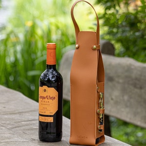 Salute Wine Bottle Carrier with Corkscrew Vegan Leather Tote Gift Bag Corporate Gift Picnic Travel Tastings Christmas Beach Party BYOB image 4