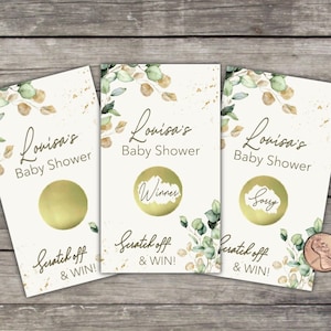 Cartes à gratter pour baby shower, Eucalyptus verdure rustique, baby shower neutre, cartes de tombola, grattoirs de loterie, jeu de cadeau de douche, imprimé