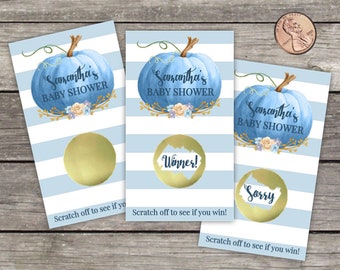 Baby Shower Scratch Off Game / 10 Scratch Off Cards / Blue Pumpkin / Fall Baby Shower / Baby Shower Game / Halloween Baby / Rustic Fall Baby