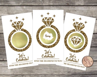 Bridal Shower Scratch Off Game Cards, 10ct, Shower Favor, lottery scratch off, shower game, Wedding Shower, Gold Glitter Ring, Diamond