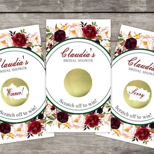 Cartes de jeu à gratter pour la douche nuptiale, 10 carats, couronne de fleurs d'automne, cadeau de douche, loterie à gratter, jeu de douche nuptiale, fleurs rustiques, roses
