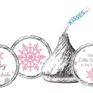 Baby Shower Hershey Kisses® Labels Winter Wonderland Baby it's cold Outside Baby shower favors Pink Glitter Winter Theme Baby Shower image 1