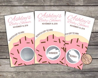 Baby Shower Game / Donut / scratch off cards / party scratch off, scratch tickets, lottery cards, baby shower, blue sprinkle donut, pink