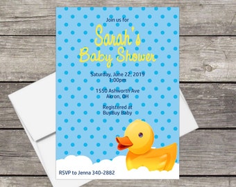 Rubber Duck baby shower invitation | Customized for your Event | DIY or Printed & Shipped
