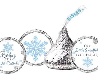 Babyparty Hershey Kisses® Etiketten 108ct | Winterwunderland | Baby es ist kalt Draussen | Gastgeschenke, Blau Glitter Winter Theme Baby Shower