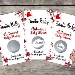 Jeu de grattage de baby shower de père Noël, jeu de baby shower, baby shower sur le thème de l'hiver, grattages de loterie, baby shower de vacances