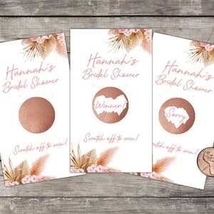 Cartes de jeu à gratter de douche nuptiale, 10ct, Boho, Pampa, Floral, Shower Favor, loterie à gratter, Jeu de douche nuptiale, Fleurs, Boho Chic