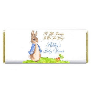 Baby Shower Candy bar Wrapper & Foil, Peter Rabbit Theme, Gold Foil, Rabbit Baby shower Favor, Baby Shower decor, custom candy wrapper image 2