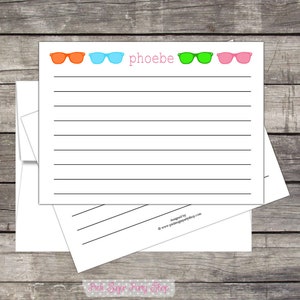 Summer Camp Kids Stationery, Colorful Shades (20ct) Notecards & Envelopes, PERSONALIZED, kids camp notecards, summer camp, camp stationery