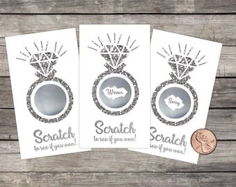 Bridal Shower Scratch Off Game Cards: Silver Glitter Diamond Ring (10ct)