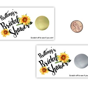 Cartes de jeu à gratter pour la douche nuptiale, tournesols, 10 carats, floral rustique, cadeau de douche, loterie à gratter, jeu de douche nuptiale, or, argent
