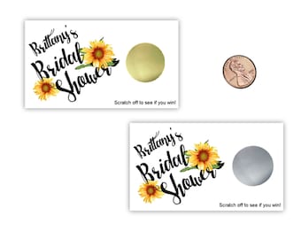 Bridal Shower Scratch Off Game Cards, Sunflowers, 10ct, Rustic Floral, Shower Favor, lottery scratch off, bridal shower game, gold, silver