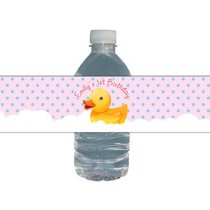 Rubber Duck Water Labels Birthday Party Blue or Pink Polka Dots Rubber Ducky Waterproof Bottle Labels Rubber Duck Birthday Ducky image 3