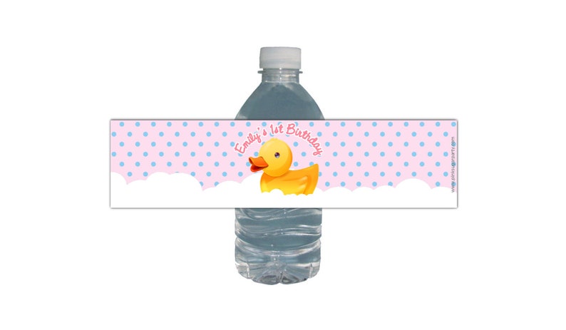 Rubber Duck Water Labels Birthday Party Blue or Pink Polka Dots Rubber Ducky Waterproof Bottle Labels Rubber Duck Birthday Ducky image 3