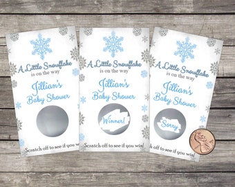 Baby Shower Scratch Off, Shower Game, A Little Snowflake, Winter Wonderland, party game, scratch offs, lottery, Blue Silver, Snowflakes