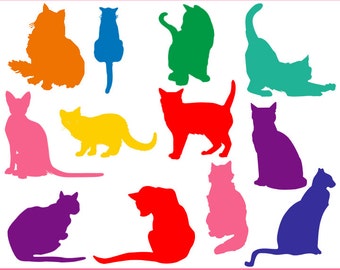 Clipart de gráficos de silueta de gato - Uso personal y pequeño comercial