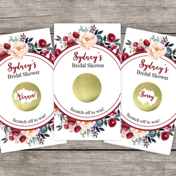 Bridal Shower Scratch Off Game Cards, 10ct, Fall Floral Wreath, Shower Favor, scratch offs, bridal shower game, Rustic Flowers, Roses indigo