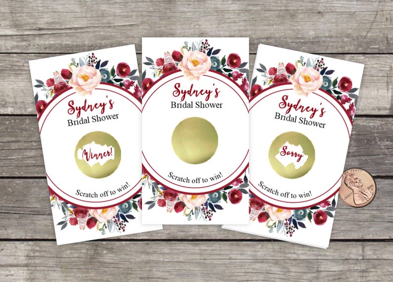 Bridal Shower Scratch Off Game Cards, 10ct, Fall Floral Wreath, Shower Favor, scratch offs, bridal shower game, Rustic Flowers, Roses indigo image 1