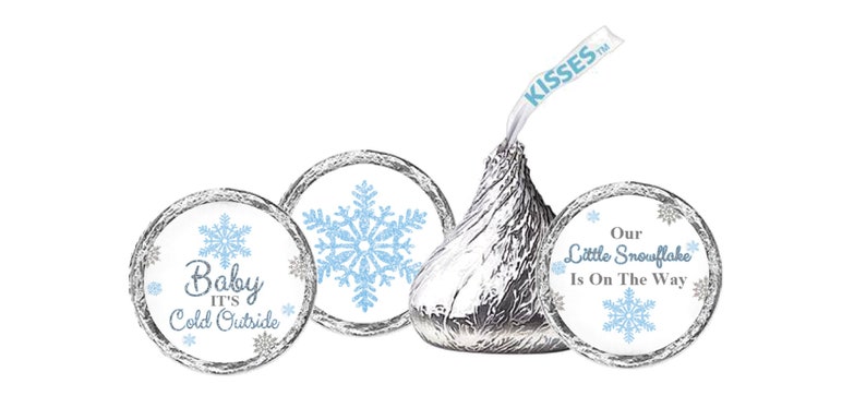 Baby Shower Hershey Kisses® Labels 108ct Winter Wonderland Baby it's cold Outside shower favors, Blue Glitter Winter Theme Baby Shower image 1