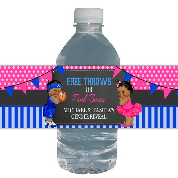 Free Throws or Pink Bows /Gender Reveal / Water Bottle Labels / Basketball / Ballerina / Gender Reveal / Royal Blue Hot Pink / Baby Shower