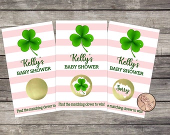 St Patrick's Day Baby Shower Scratch Off Game Cards, 10ct, Four leaf clover Theme, Irish baby shower, St Patrick's Day, Lottery Scratch offs