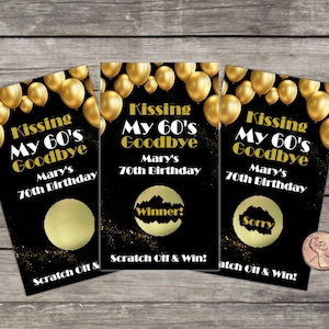 Bonbons à gratter pour fête du 70e anniversaire, Je fais mes adieux des années 60, Cartes de tombola pour jeux de société, Cadeaux d'anniversaire pour adultes, Célébration du 70e anniversaire, Or