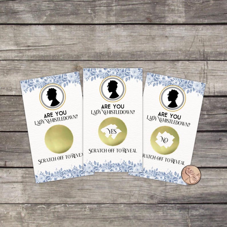 Bridgerton Lady Whistledown Scratch Off Game Cards, Bridal Shower, Birthday, Printed & Shipped Blue & White Floral