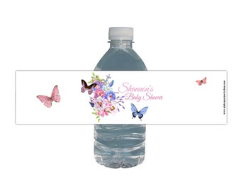 Butterflies Baby Shower, Water Bottle Labels, Enchanted Garden, Butterfly, PERSONALIZED, Waterproof, baby shower, baby shower favors, floral
