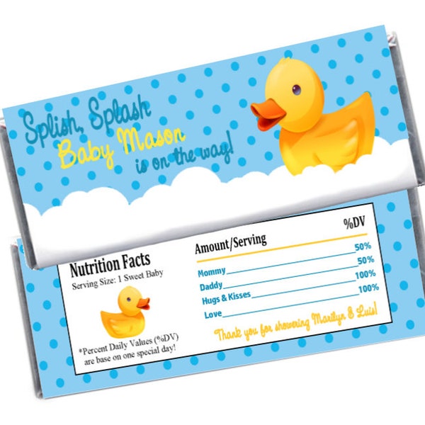 Rubber Duck Baby Shower, Hershey's Candy bar Wrapper & Foil, Blue,Pink, Green, Baby shower Favor, Rubber Duck Baby Shower, chocolate wrapper