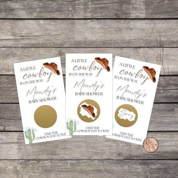 Cowboy Wild West Baby Shower Scratch Off Game: Cactus, Cowboy Hat