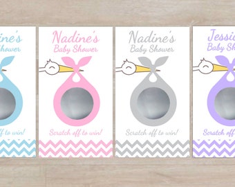 Stork Baby Shower Scratch Off Game Cards: Lottery Raffle, printed