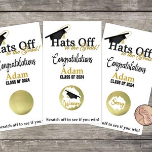 Cartes de jeu à gratter Fête de remise des diplômes 2025 | Or 10 carats noir, cadeau pour diplômés, loterie à gratter, jeu de fête pour diplômés seniors, noir et or