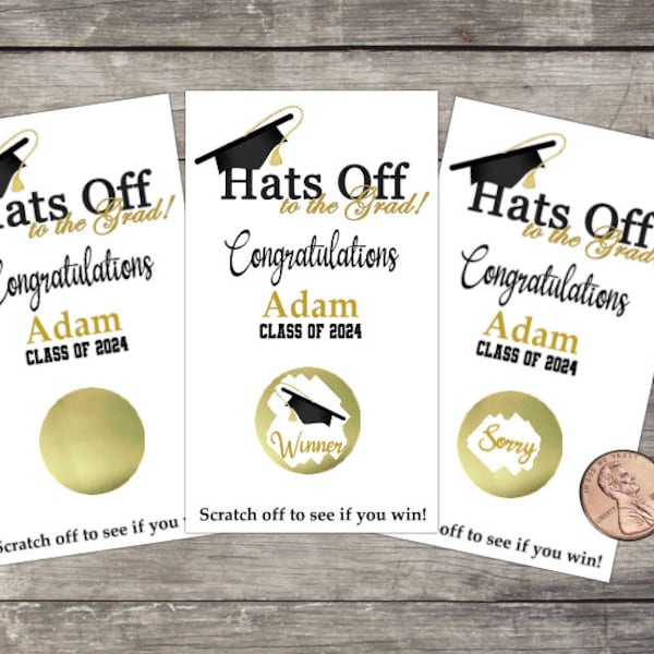 Graduation 2024 Party Scratch Off Game Cards | 10ct Gold Black, Grad Party Favor, lottery scratch off, Senior Grad Party Game, Black & Gold