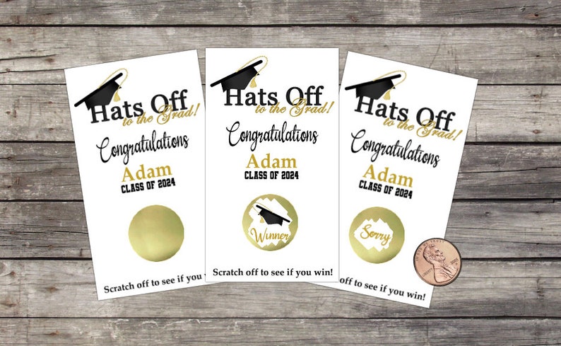 Graduation 2024 Party Scratch Off Game Cards 10ct Gold Black, Grad Party Favor, lottery scratch off, Senior Grad Party Game, Black & Gold image 1