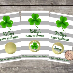 St Patrick's Day Baby Shower Scratch Off Game Cards, 10ct, Four leaf clover Theme, Irish baby shower, St Patrick's Day, Lottery Scratch offs Gray stripes