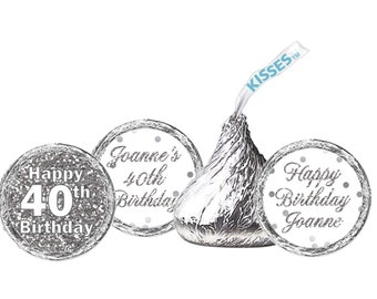 108 Hershey's Kisses labels | Silver Glitter Print | Birthday Party Stickers Labels | Baby Shower | Wedding | Mitzvah | Party favor labels