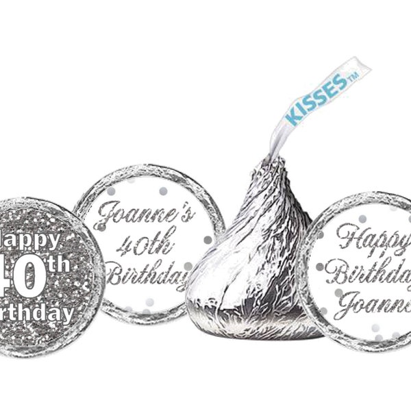 108 etiquetas Hershey's Kisses / Silver Glitter Print / Etiquetas adhesivas para fiesta de cumpleaños / Baby Shower / Boda / Mitzvá / Etiquetas de favor de fiesta