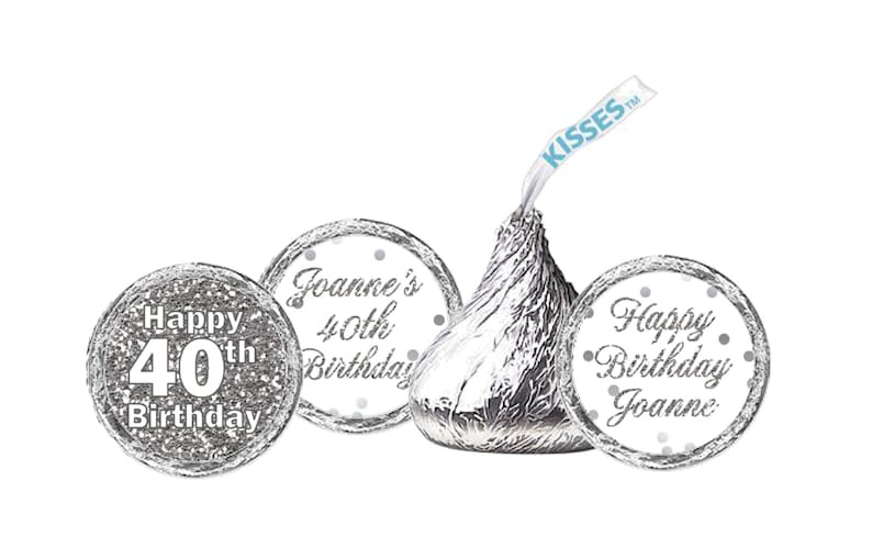 108 Hershey's Kisses labels Silver Glitter Print Birthday Party Stickers Labels Baby Shower Wedding Mitzvah Party favor labels image 1