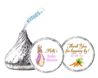 Flopsy Bunny Baby Girl Shower Hershey Kisses® Labels, 108 ct, Flopsy Rabbit Theme Baby Shower, Peter Rabbit Theme, Peter Cottontail
